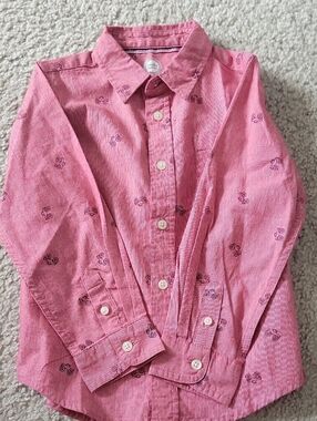 Red Button-Up Shirt with Monster Truck Print